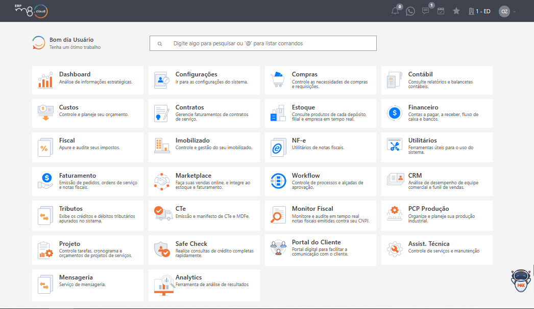 Interface ERP M8 Cloud